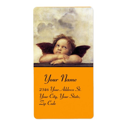 天使 / 翼を持つ小さな聖なる存在、オレンジ色と白色 ラベル (正面)