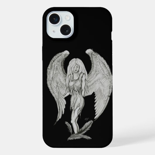 天使 - 黒と白のデザイン iPhoneケース (裏面)