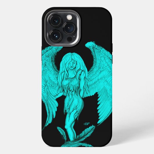 天使、黒と緑のデザイン iPhoneケース (裏面)