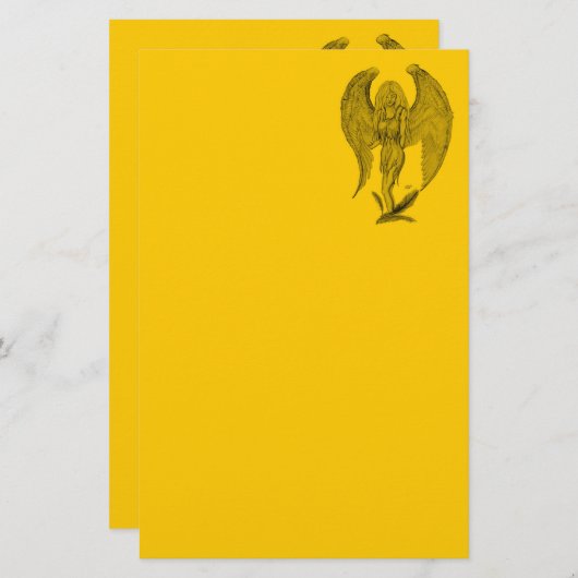天使 – 黒と黄色のデザイン文房具 便箋 (正面/裏面)