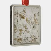 天使、18世紀初頭(ペンとインクおよび洗浄 メタルオーナメント (右)