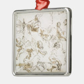 天使、18世紀初頭(ペンとインクおよび洗浄 メタルオーナメント (左)