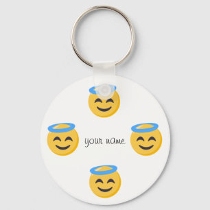 天使Emojiはここに直面し、"あなたの名前" キーホルダー