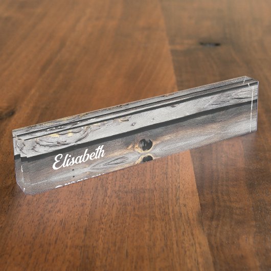 天候によって古い木材の背景名として署名される デスクネームプレート (側面)