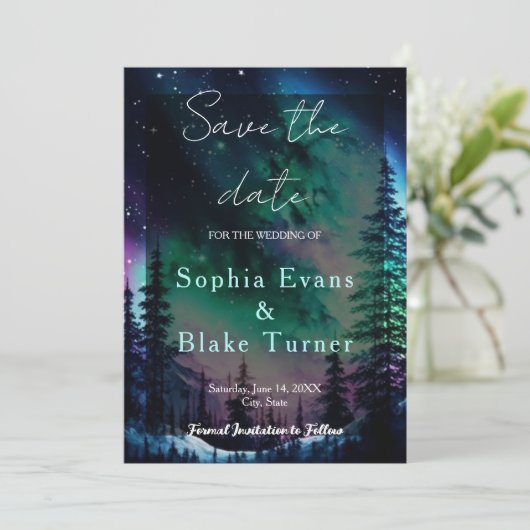 天北のライトの結婚式の日付を保存 招待状 (スタンド正面)