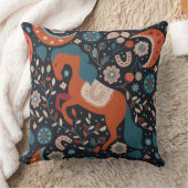 天北欧の赤い馬模様 クッション (ブランケット)