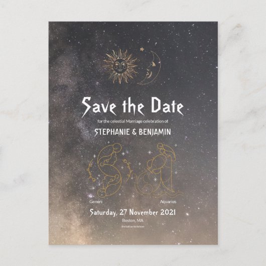 天占星術ジェミニAquarius星印 案内ポストカード (正面)