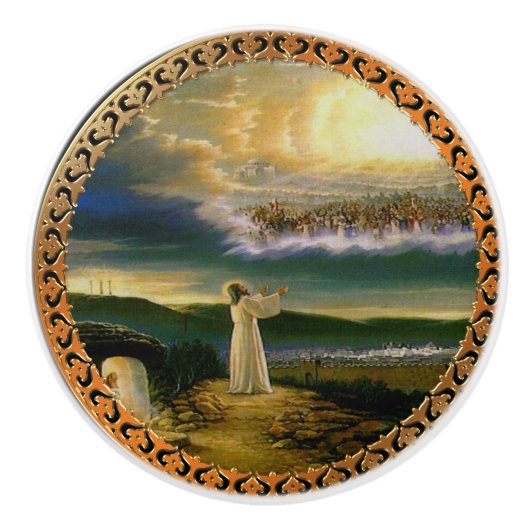 天国がイエスを歓迎する夕暮れ セラミックノブ (正面)