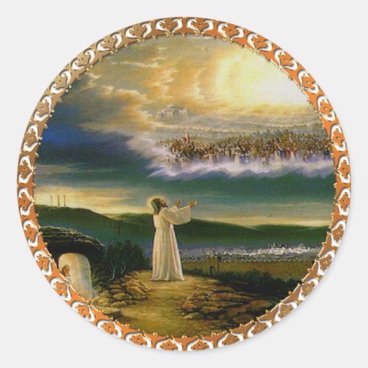 天国がイエスを歓迎する夕暮れ ラウンドシール (正面)