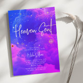 天国が天空のピンクと青の赤ちゃんシャワーを送信 箔招待状