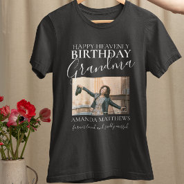 天国での誕生日おばあちゃん | 写真メモリアルTシャツ Tシャツ