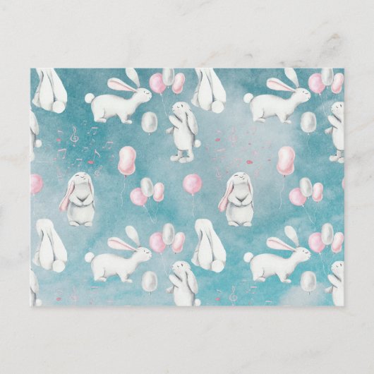 天国でウサギと一緒に - かわいい動物のイラスト ポストカード (正面)