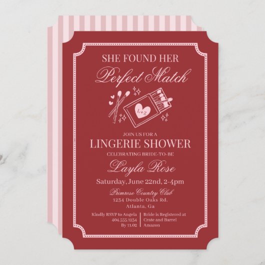 天国で作られたパーフェクトマッチ 赤いランジェリーのシャワー 招待状 (正面/裏面)