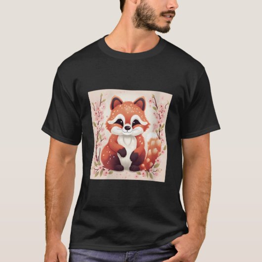天国で結ばれた恋 赤パンダと桜 Tシャツ (正面)