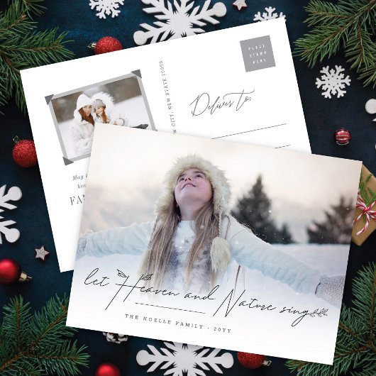 天国と自然が聖降誕祭の写真を歌う シーズンポストカード