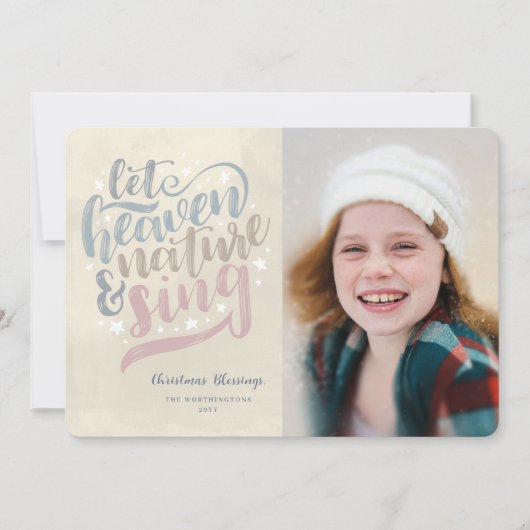 天国と自然に宗教的なクリスマスを歌わせる シーズンカード (正面)