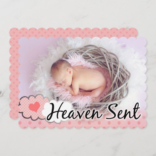 天国によって送られる写真の調節可能な誕生の発表 案内状 (正面/裏面)