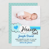 天国によって送られる青は写真の誕生の発表を曇らせます 案内状 (正面/裏面)