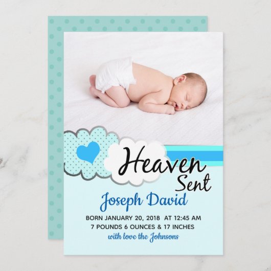 天国によって送られる青は写真の誕生の発表を曇らせます 案内状 (正面/裏面)