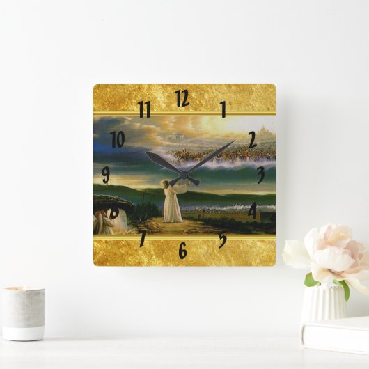 天国のゲートの金ゴールドの質のデザインのイエス・キリスト スクエア壁時計 (ホーム)