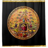 天国のゲートの金ゴールドホイルおよび黒い質のイエス・キリスト シャワーカーテン (正面)