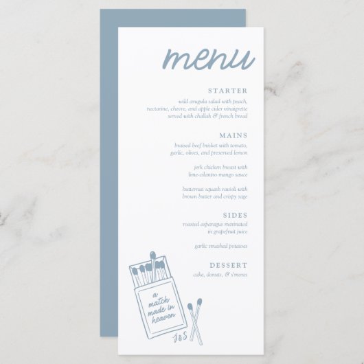 天国のディナー結婚メニューで作ったマッチ メニュー (正面/裏面)