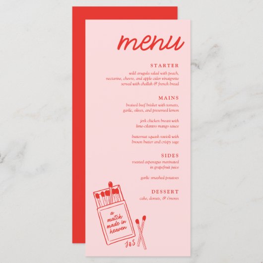 天国のディナー結婚メニューで作ったマッチ メニュー (正面/裏面)