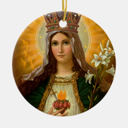 天国のメアリ・クイーンの我々のレディ純真ハート セラミックオーナメント (正面)