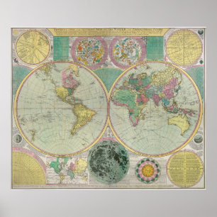 天国の体を持つ旧世界地図 – アンティーク旅行 ポスター