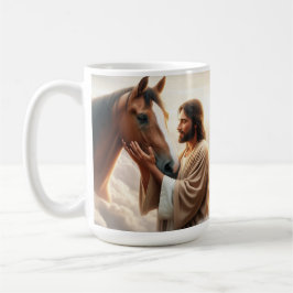 天国の光の中で馬を慰めるイエスさま コーヒーマグカップ