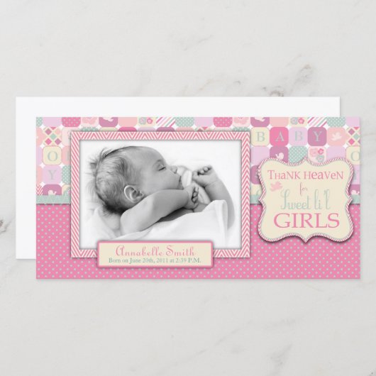 天国の女の子の写真カードを感謝していして下さい サンキューカード (正面/裏面)