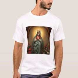 天国の女王聖母マリア カトリック男性用Tシャツ Tシャツ