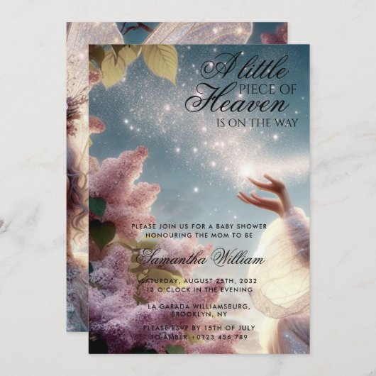 天国の小さなピース魔法の妖精の赤ちゃんシャワー 招待状 (正面/裏面)