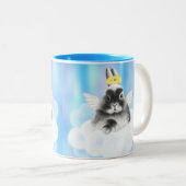 天国の至福：グレーと白のバニーとクラウド上で ツートーンマグカップ (正面右)