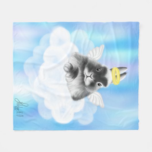 天国の至福:グレーと白のバニーとクラウド上で フリースブランケット (正面(横))