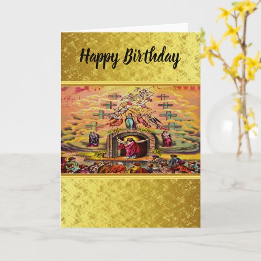 天国の金ゴールド箔の質感とイエスの門 カード (黄色い花)