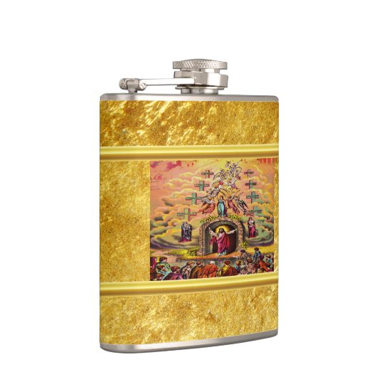 天国の金ゴールド箔の質感とイエスの門 フラスク (右)