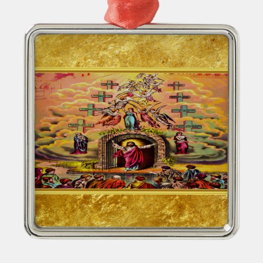 天国の金ゴールド箔の質感とイエスの門 メタルオーナメント (正面)