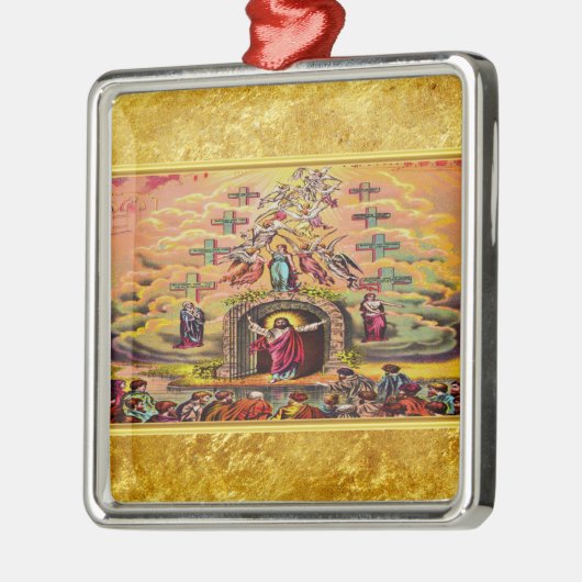 天国の金ゴールド箔の質感とイエスの門 メタルオーナメント (左)