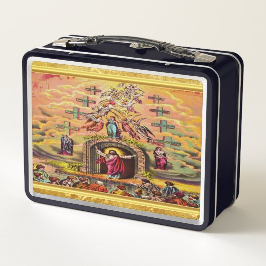 天国の金ゴールド箔の質感とイエスの門 メタルランチボックス (裏面)