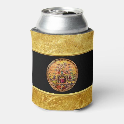 天国の門金ゴールド箔と黒いテクスチャのイエス 缶クーラー (缶裏面)