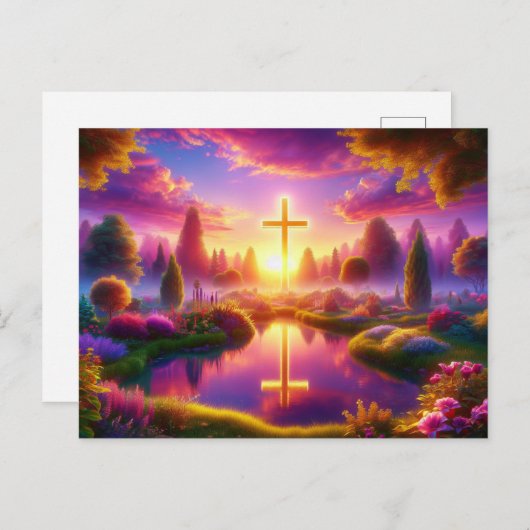 天国の黄金の十字架 ポストカード (正面/裏面)