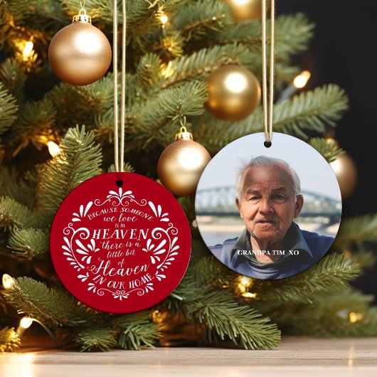 天国は自宅で…赤カスタマイズ記念写真 セラミックオーナメント