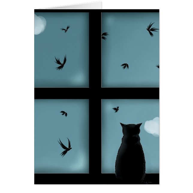 天国を窓を見ている黒猫 (正面)