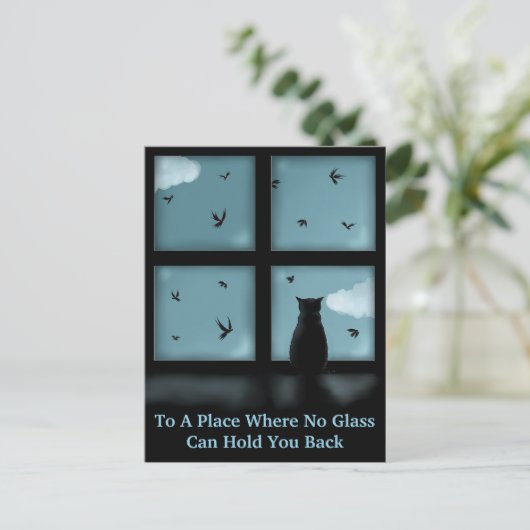 天国を窓を見ている黒猫 ポストカード (スタンド正面)