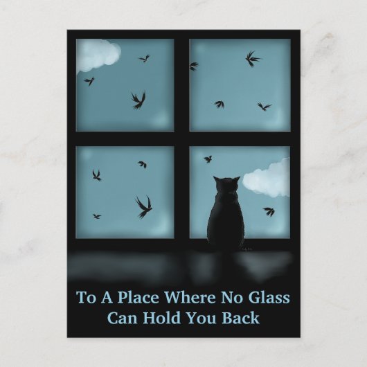 天国を窓を見ている黒猫 ポストカード (正面)