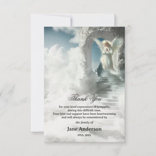天国エンジェル悔やみや弔慰写真ありがとう サンキューカード (正面)