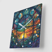 天国ステンドグラスのアートワーク壁時計 スクエア壁時計 (傾斜)