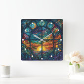 天国ステンドグラスのアートワーク壁時計 スクエア壁時計 (ホーム)