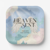 天国セージエンジェルウィングズパステルベビーシャワー ペーパープレート (正面)